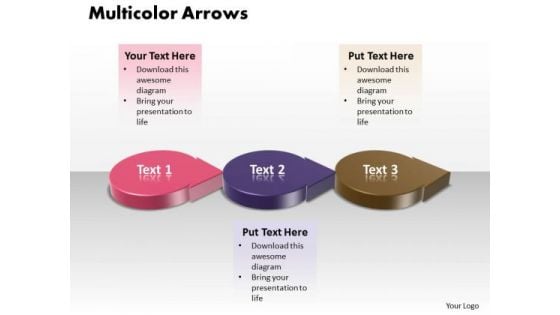 Ppt 3d Multicolor Curved Arrows PowerPoint 2010 Showing Three Stages Templates