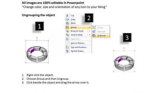 Ppt 3d Purple Animated Multicolor Circular Forging Process PowerPoint Slides Templates