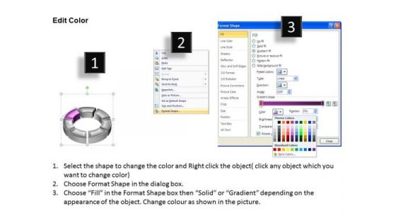 Ppt 3d Purple Animated Multicolor Circular Forging Process PowerPoint Slides Templates