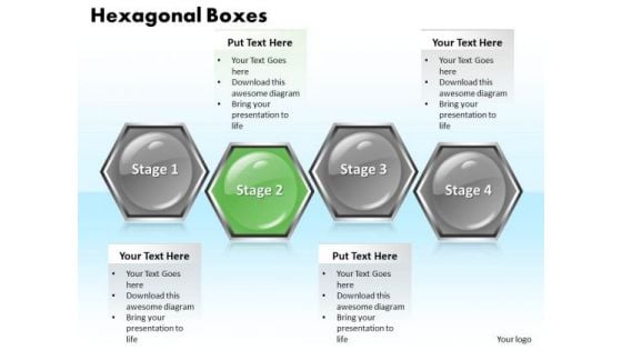 Ppt 4 Stage Hexagonal Text Link Boxes PowerPoint 2007 Templates