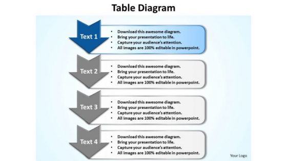 Ppt 4 Step Table Diagram Presentation Editable PowerPoint Templates