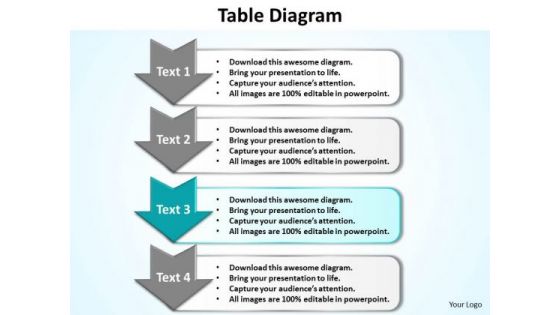 Ppt 4 Step Table Swim Lane Diagram PowerPoint Template Editable Templates