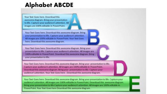 Ppt Alphabet Blocks Abcde With Textboxes Business PowerPoint Templates