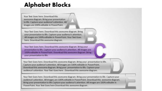 Ppt Alphabet Blocks Abcde With Textboxes Chart PowerPoint Templates