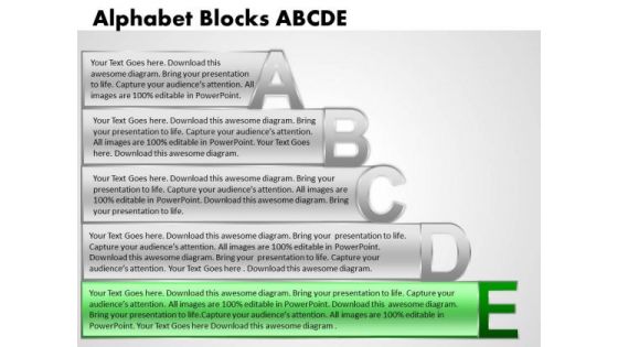 Ppt Alphabet Blocks Abcde With Textboxes Growth PowerPoint Templates