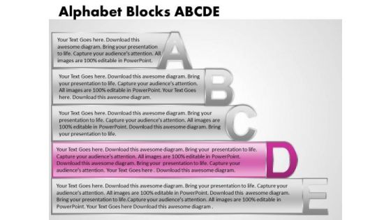 Ppt Alphabet Blocks Abcde With Textboxes Image PowerPoint Templates