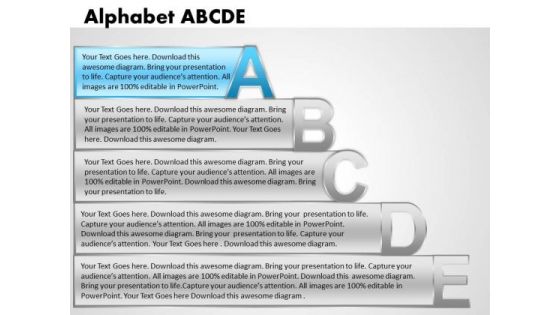 Ppt Alphabet Blocks Abcde With Textboxes Process PowerPoint Templates