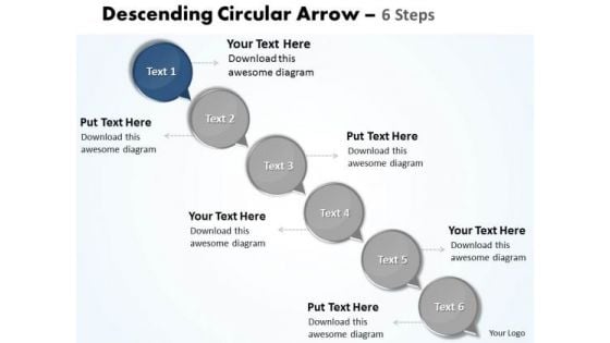 Ppt Animate Text PowerPoint 2007 Circles Downward Arrow 6 Steps Business Templates