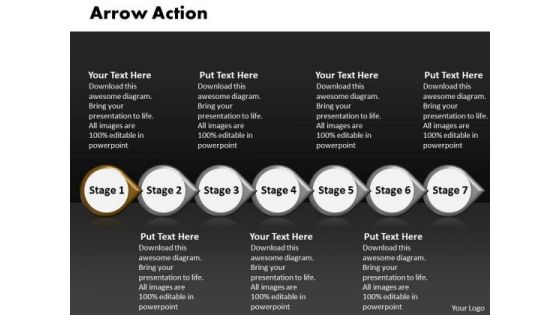 Ppt Arrow Illustration Of Action Using 7 Phase Diagram PowerPoint Templates