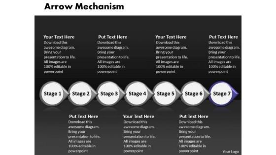 Ppt Arrow Illustration Of Mechanism Using 7 Phase Diagram PowerPoint Templates