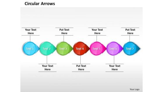 Ppt Attached Circular Arrows PowerPoint 2010 Horizontal Line 7 Stages Templates