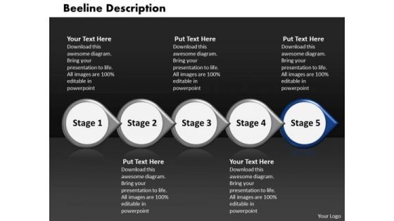 Ppt Beeline Description Of 5 Stages Using Circular Arrows PowerPoint 2010 Templates