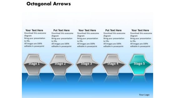 Ppt Beeline Flow Of Oct 3d Arrows PowerPoint 5 Phase Diagram Cyan Templates