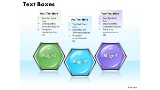 Ppt Colorful Hexagonal Text Align Boxes PowerPoint 2010 3 Process Templates