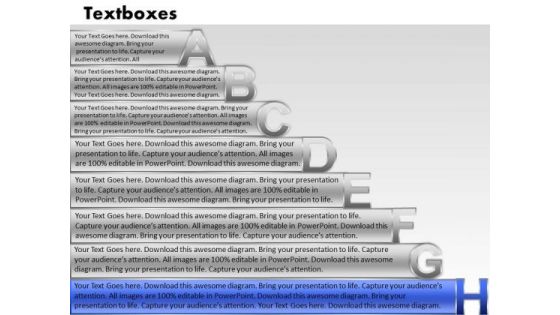 Ppt Colorful PowerPoint Presentations Textboxes With Alphabets Abcdefgh Chart Templates