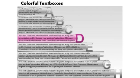 Ppt Colorful PowerPoint Presentations Textboxes With Alphabets Abcdefgh Success Templates