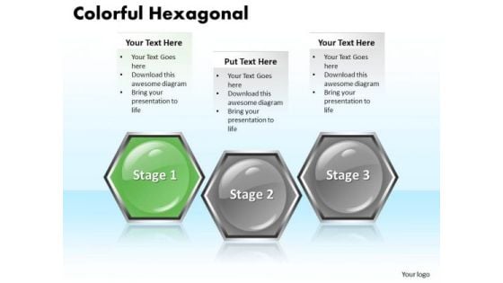 Ppt Colorful PowerPoint Templates Free Download Hexagonal Text Boxes 3 Stages