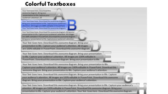 Ppt Colorful Textboxes With Alphabets Abcdefgh Time Management PowerPoint Process Templates