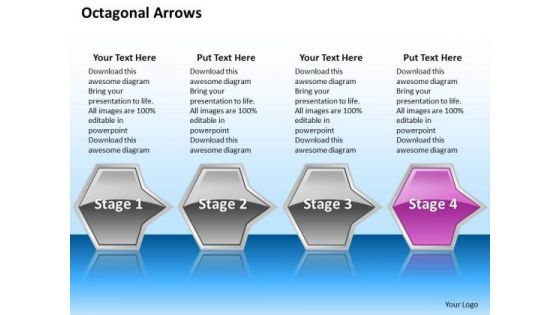 Ppt Consecutive Description Of Octagonal 3d Arrows PowerPoint 4 Stages Pink Templates