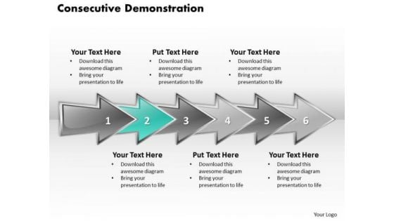 Ppt Continuing Demonstration Using 3d Arrows PowerPoint Six Steps Templates