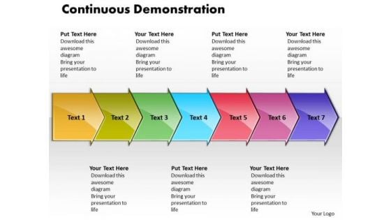 Ppt Continuous Demonstration By 7 Curved Arrows PowerPoint 2010 Templates