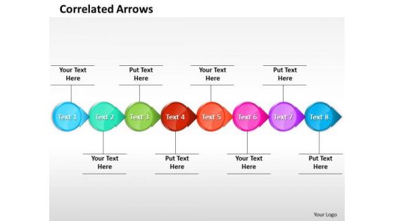 Ppt Correlated Circular 3d Arrows PowerPoint Horizontal Line 8 Stages Templates