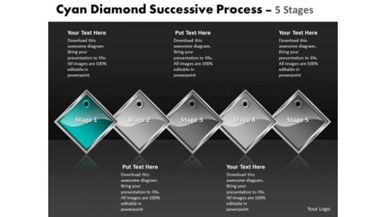 Ppt Cyan Diamond Consistent Process 5 Phase Diagram Business PowerPoint Templates