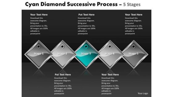 Ppt Cyan Diamond Constant Process 5 Phase Diagram Business PowerPoint Templates