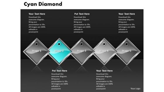 Ppt Cyan Diamond Successive Action 5 State Diagram PowerPoint Templates