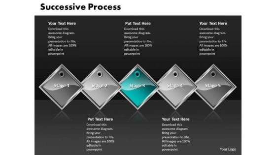 Ppt Cyan Diamond Successive Course 5 State Diagram PowerPoint Templates