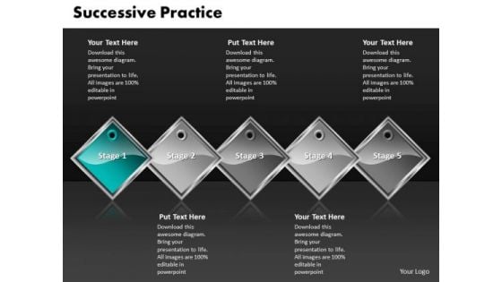 Ppt Cyan Diamond Successive Practice 5 State PowerPoint Project Diagram Templates