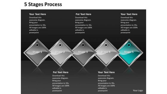 Ppt Cyan Diamond Successive Process 5 Stages PowerPoint Templates