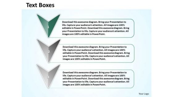 Ppt Downward Arrow With Text Align Boxes PowerPoint 2010 Templates