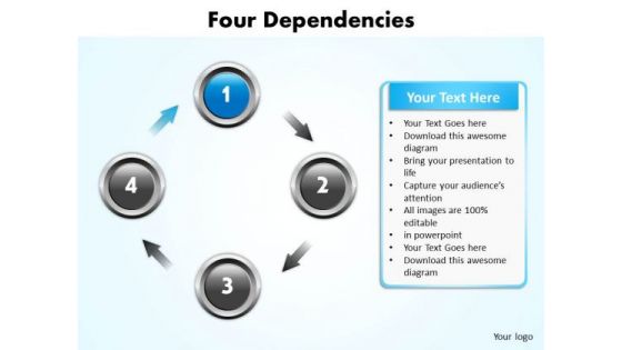 Ppt Four Colorful Circles Inter Related Displaying Blue PowerPoint Templates