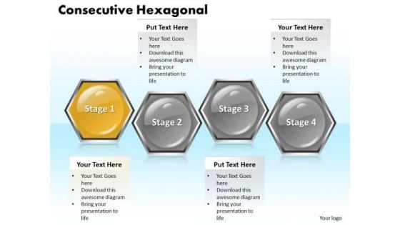 Ppt Hexagonal Text Boxes PowerPoint Template 4 Stage Templates
