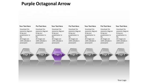 Ppt Horizontal Flow Of Purple Octagonal Arrow 7 Power Point Stage PowerPoint Templates