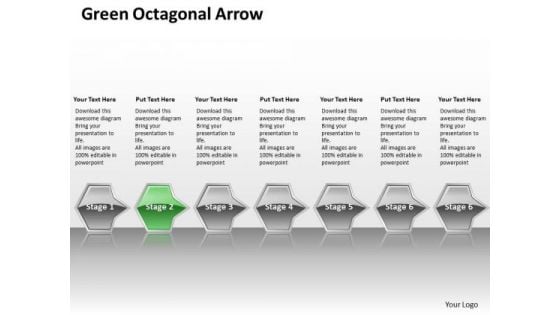 Ppt Linear Flow PowerPoint Theme Of Green Octagonal Arrow 7 Stage Templates