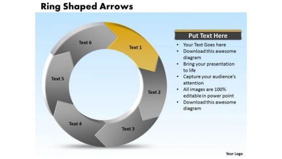 Ppt Power Point Org Chart Shaped Circular Arrows PowerPoint 2007 6 Sections Templates