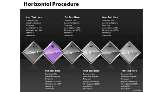 Ppt Purple Diamond Horizontal Procedure 6 Steps PowerPoint Templates