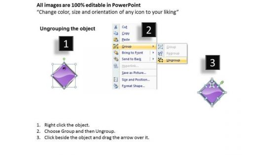 Ppt Purple Diamond Horizontal Procedure 6 Steps PowerPoint Templates