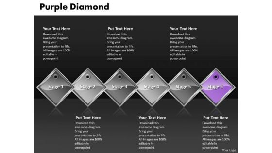 Ppt Purple Diamond Horizontal Process 6 Steps PowerPoint Templates