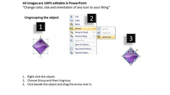 Ppt Purple Diamond Horizontal Series 6 Steps Working With Slide Numbers PowerPoint Templates