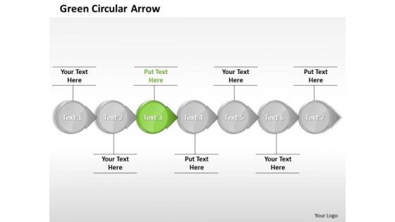Ppt Sequential Circular 3d Arrows PowerPoint Straight Line 7 Stages Green Templates