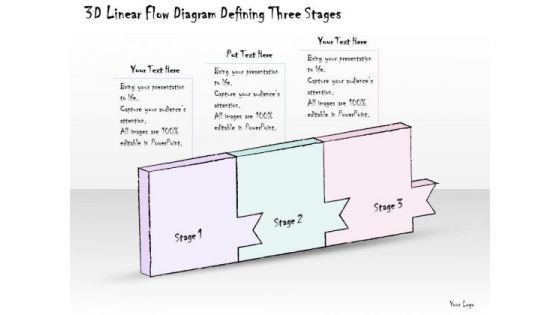 Ppt Slide 3d Linear Flow Diagram Defining Three Stages Marketing Plan