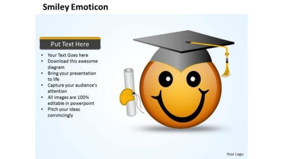 Ppt Smiley Emoticon With Graduation Degree And Cap Business PowerPoint Templates