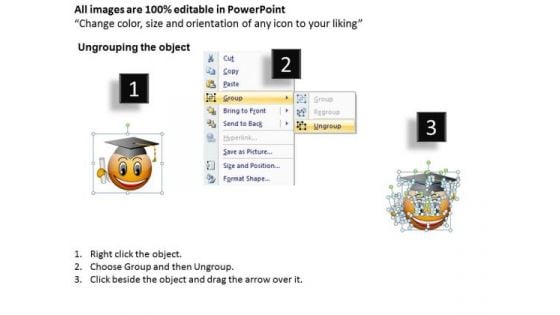 Ppt Smiley Emoticon With Graduation Degree And Cap Process PowerPoint Templates