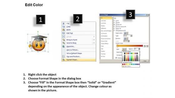 Ppt Smiley Emoticon With Graduation Degree And Cap Process PowerPoint Templates