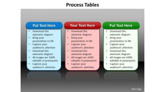 Ppt Tabular Illustration Of 3 Different Processes PowerPoint Templates