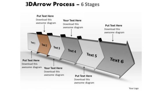 Ppt Template 3d Illustration Of Six Step Arrow Process Time Management PowerPoint Graphic