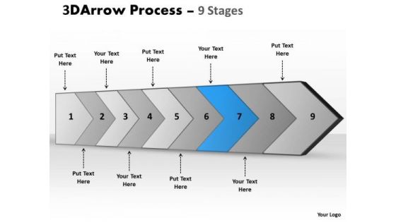 Ppt Theme 3d Illustration Of Arrow Manner 9 Stages Operations Management PowerPoint 8 Image